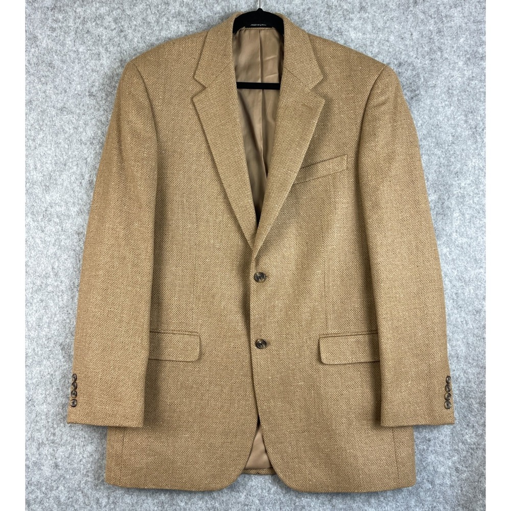 Lauren Ralph Lauren Wool Silk Blazer Sport Coat Mens 42XL Tan 2 Button Textured